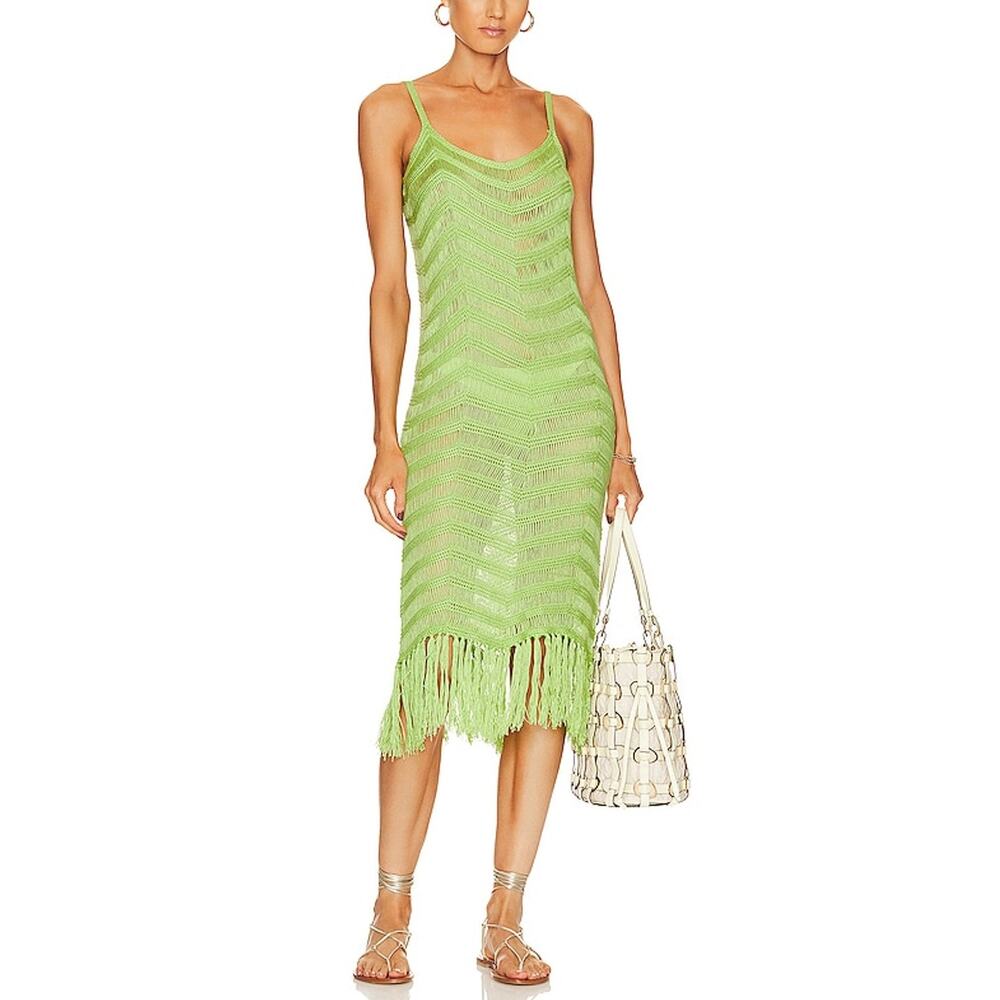 525 Crochet Green Fringe Dress Size XS / S